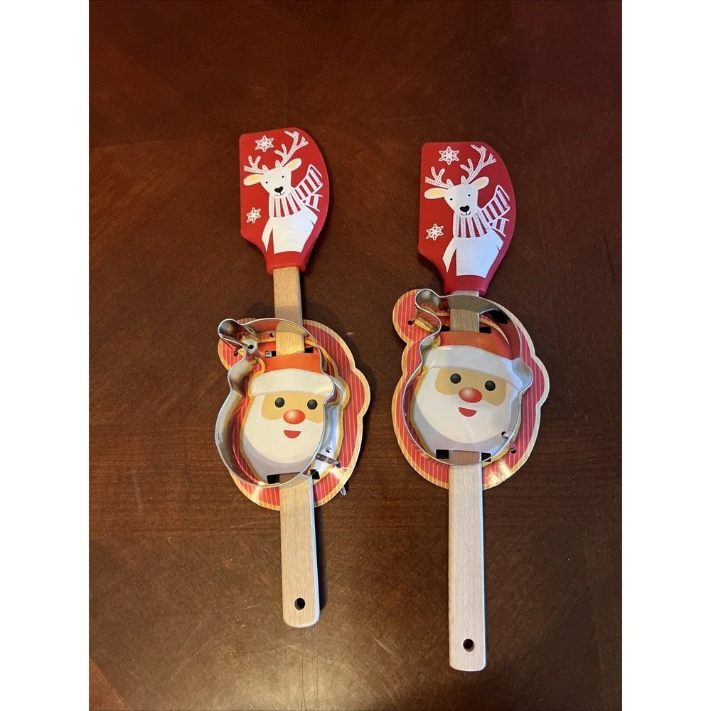 Spatula Christmas Reindeer & Santa Shaped Cookie Cutter Set of 2 Kitchen Holiday
